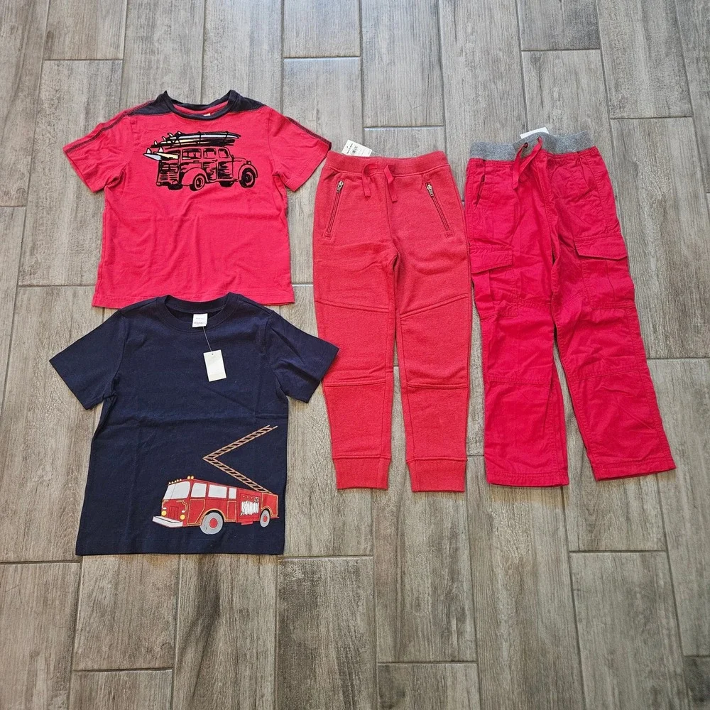Hanna Andersson Lot of 4 Kids 6-7 Red Navy Fire Truck Surf Jogger Cargo Pants